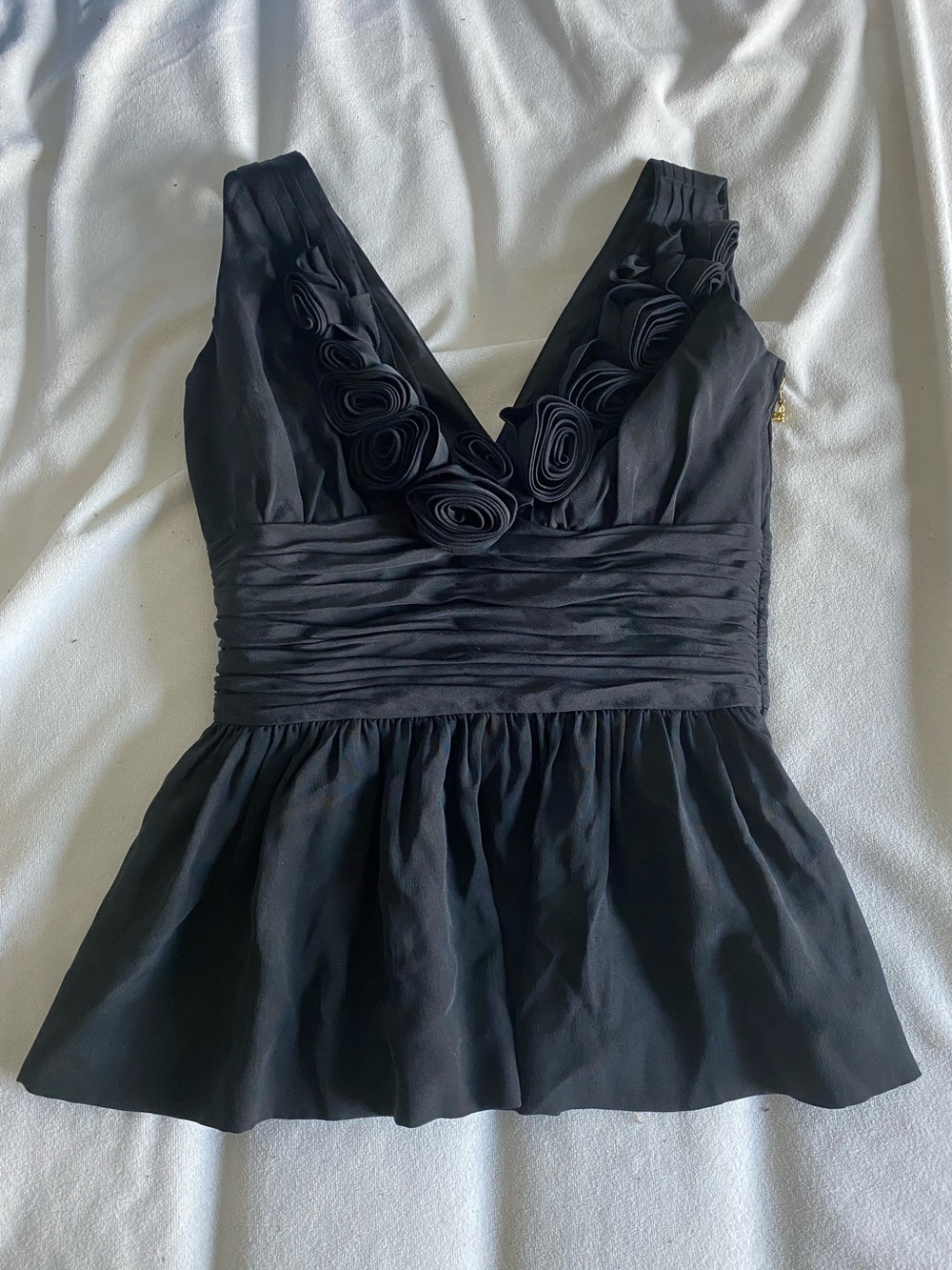 kate spade Black V-Neck Rosette Peplum Camisole